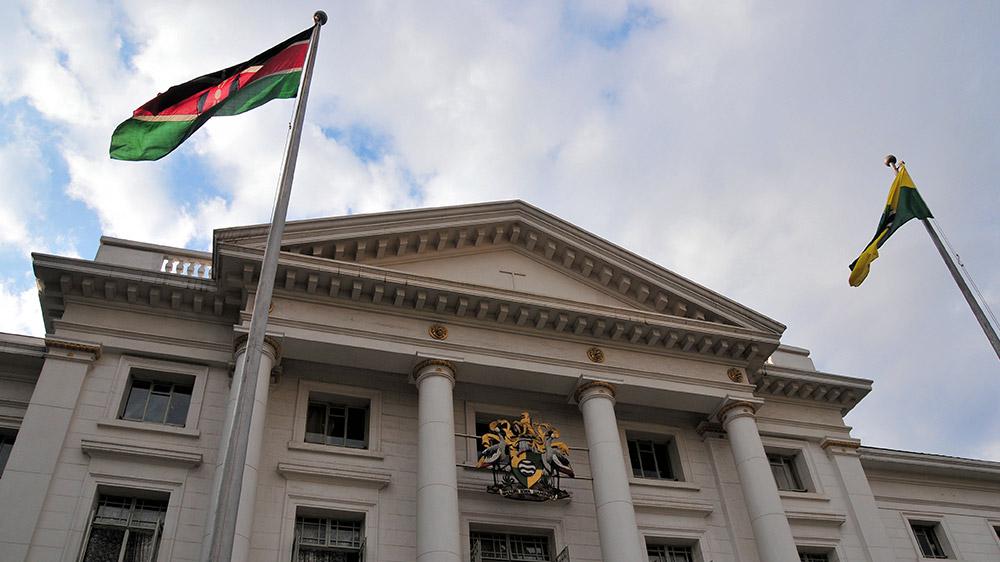 Kenyan State House with flags
